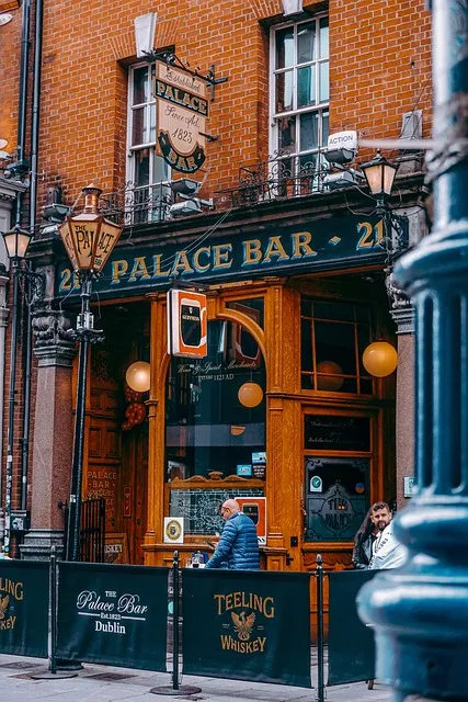 Traditional Irish pub frontage on a town street